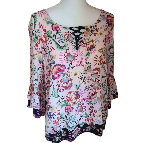 democracy floral bohemian flowy blouse size M - Picture 1 of 7